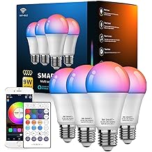 Smart Light Bulbs 4Pack with Remote, A19 E26 800LM LED Color Changing Light Bulb, WiFi &amp; Bluetooth 5.0, Warm to Cool White, Dimmable, RGB Smart Home Lighting Work with Alexa Google Assistant