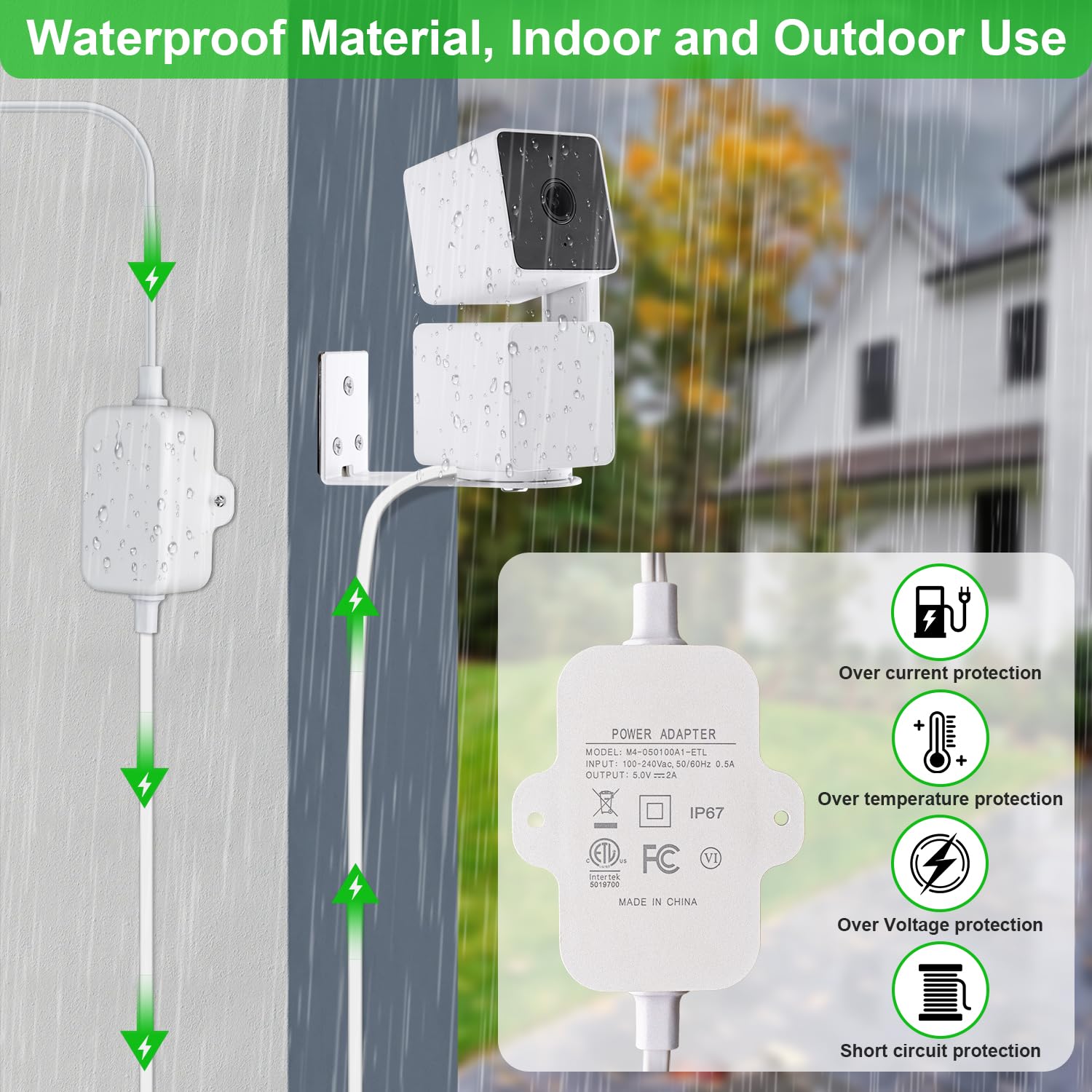 UYODM 13Ft/4m Outdoor Power Adapter for Wyze Cam Pan v3, Wyze Cam V4, Wyze OG, Wyze Cam v3 and v3 Pro, No Need for a Charging Head, Suitable for Indoor and Outdoor Use, IP67 Waterproof