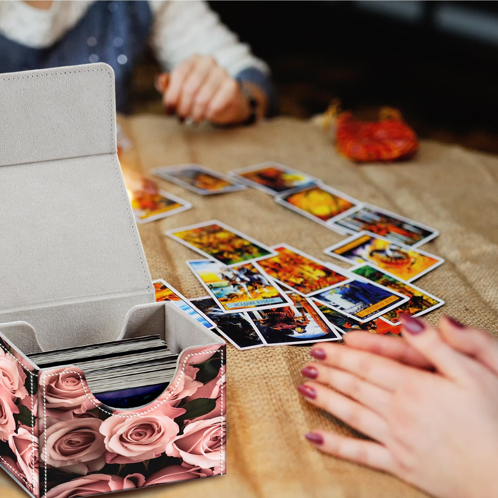 Amazon.com: Mxfdegf Card Deck Box for MTG Cards,100+ Single Sleeved Cards  Trading Card Deck Case,Strong Magnet Magic Gathering Deck Box,PU Leather  Trading Card Storage Box for TCG,CCG,MTG Cards,Pink Roses Floral : Toys