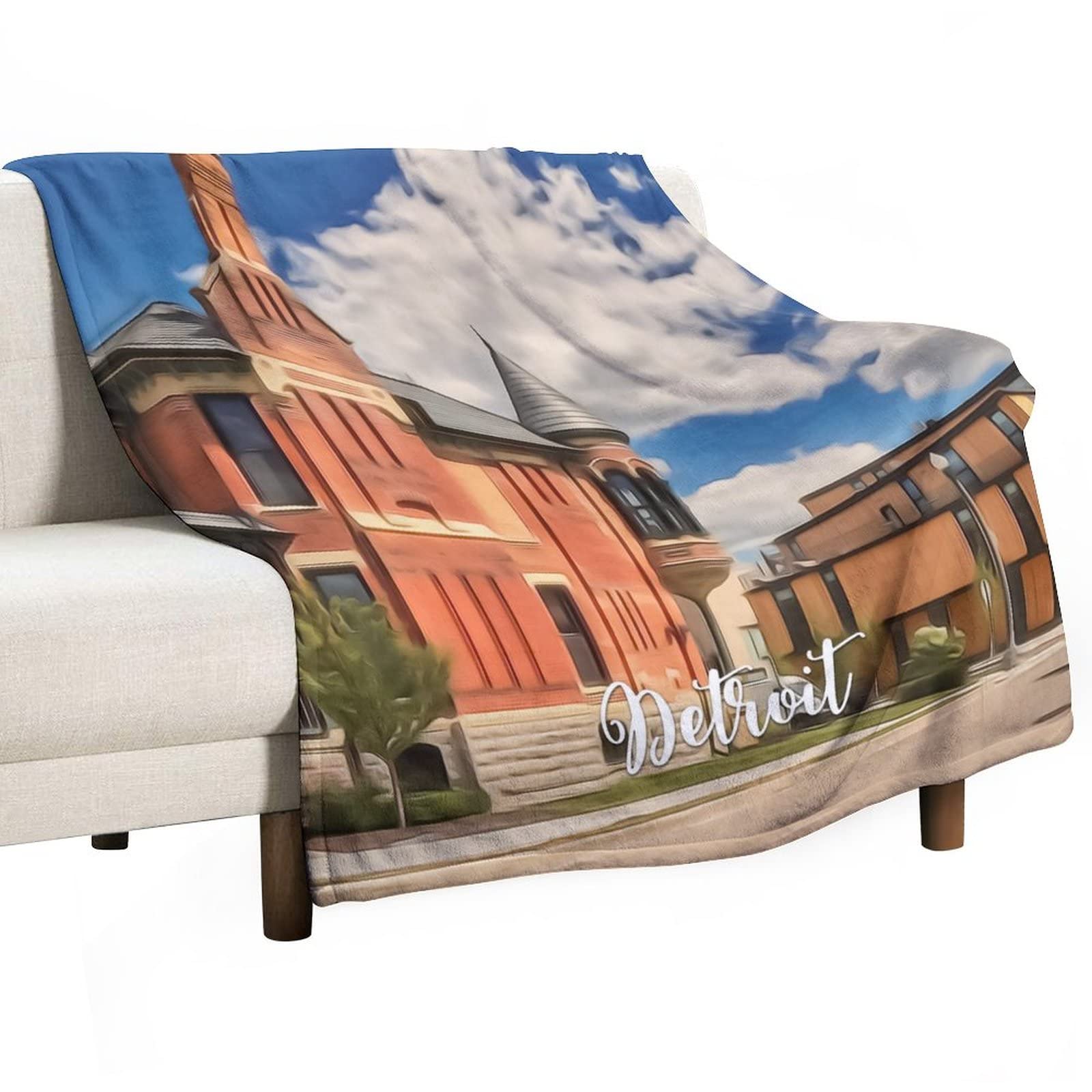 Couverture scène d'hiver de Detroit cadeau original adulte et enfant flanelle