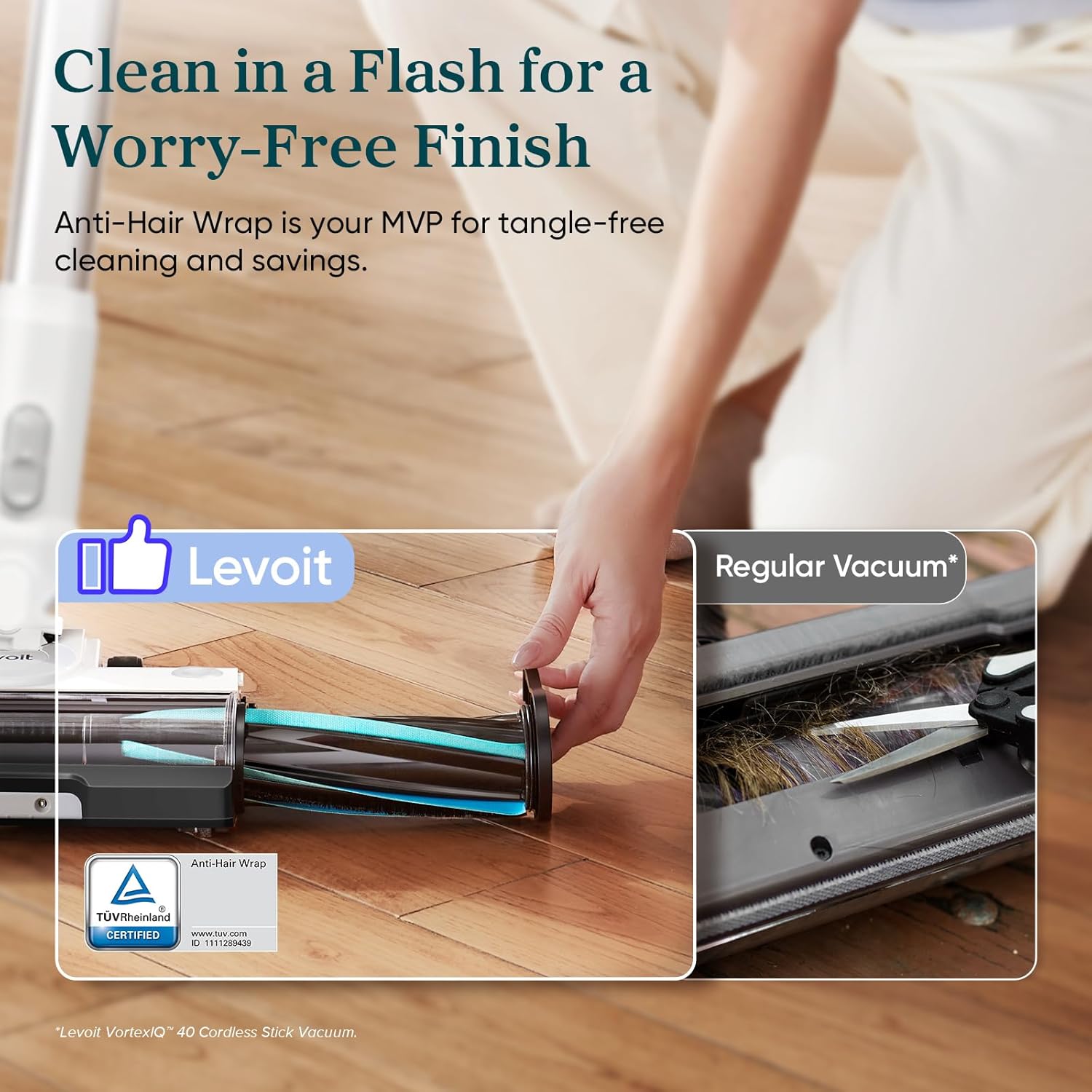 LEVOIT Cordless Stick Vacuum, Anti-Tangle, LED Headlights, Removable Battery, Self-Standing, Strong Suction, for Pet Hair, Hard Floor, Carpet, LVAC-200 White&Blue - Image 5