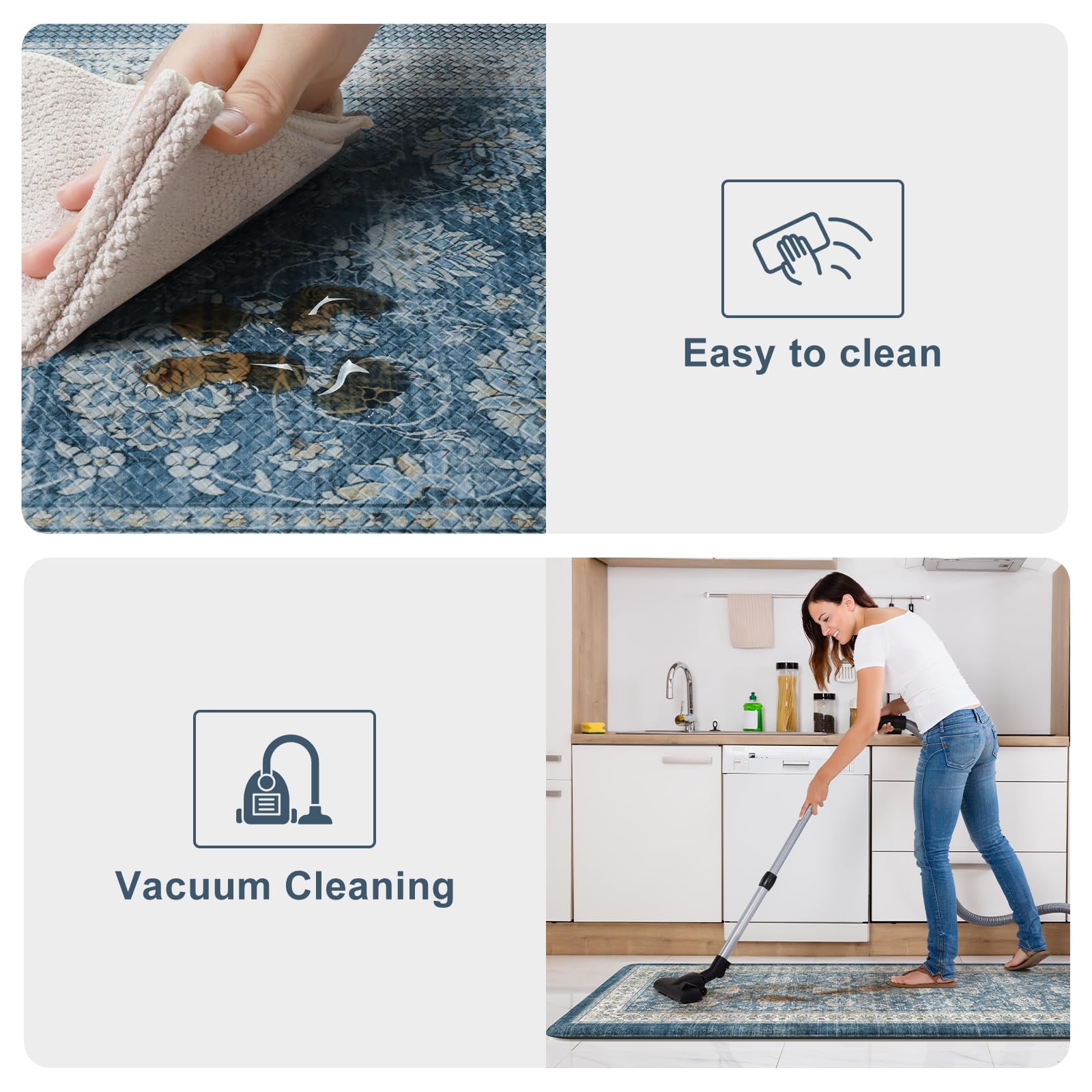 KIMODE Comfort Kitchen Mats For Floor Cushioned Anti Fatigue,Boho Vintage Floral Sink Rug Non Slip For Laundry,Extra Thick Memory Foam Ergonomic Standing Carpet For Office,Dark Green/Blue 32" X 20