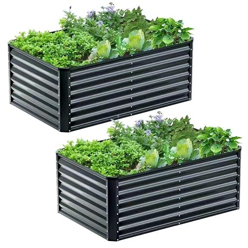 2PCS 4x2x2FT Galvanized Raised Garden Bed,Galvanized Planter Boxes Outdoor, Large