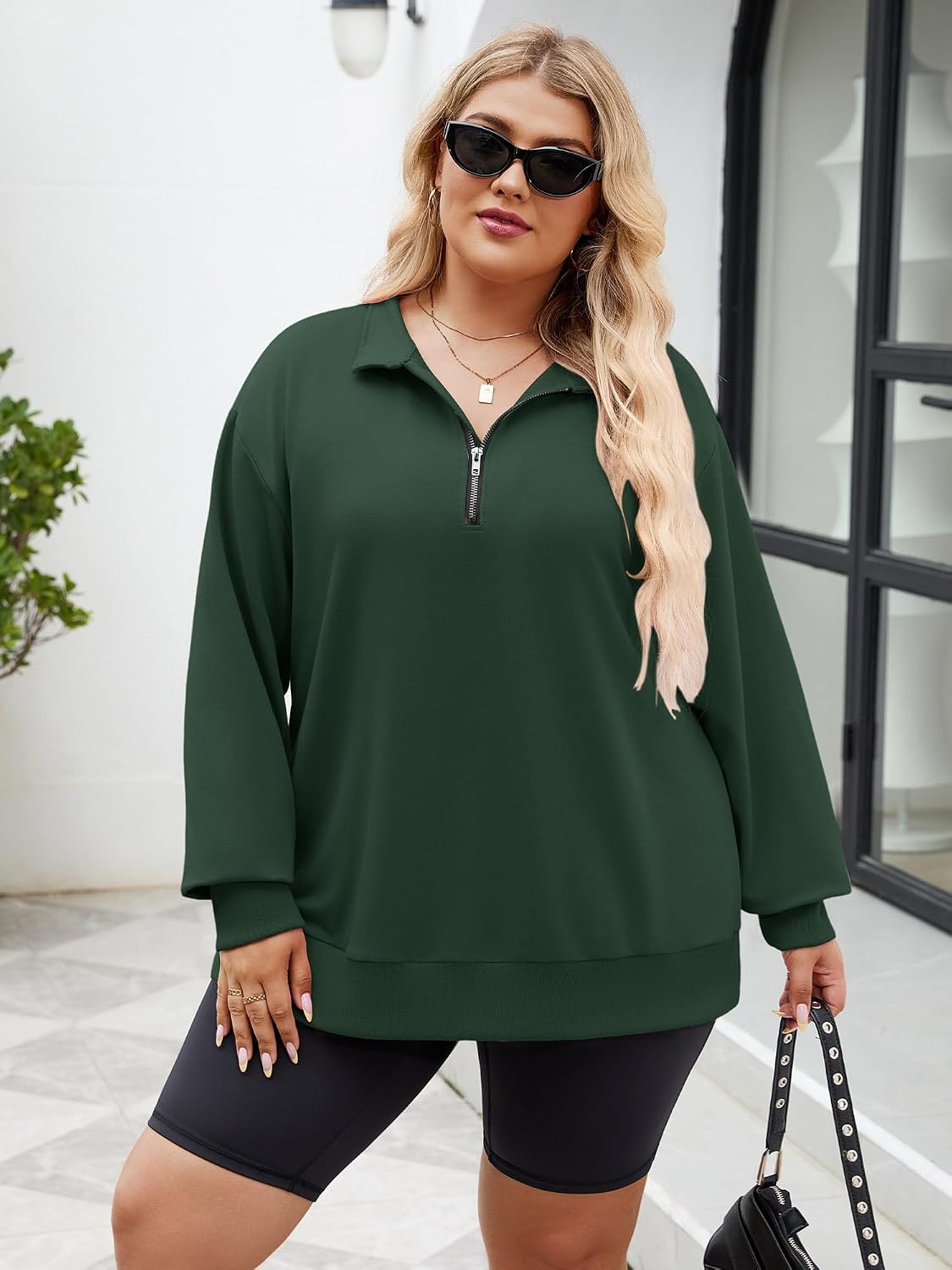 Chulianyouhuo Womens Plus Size Half Zip Pullover Long Sleeve Oversized Sweatshirt Drop Shoulder Hoodie Teen Girls Y2K Clothes