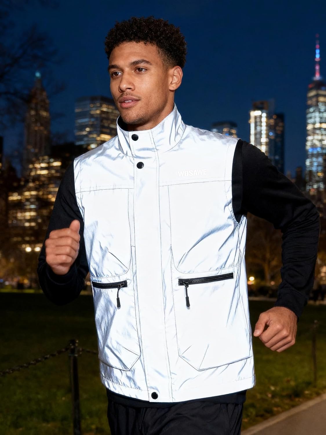 WOSAWE Men Reflective Jacket Night Glowing Bomber Jacket MTB Cycling Windbreaker Travel Sport Coat