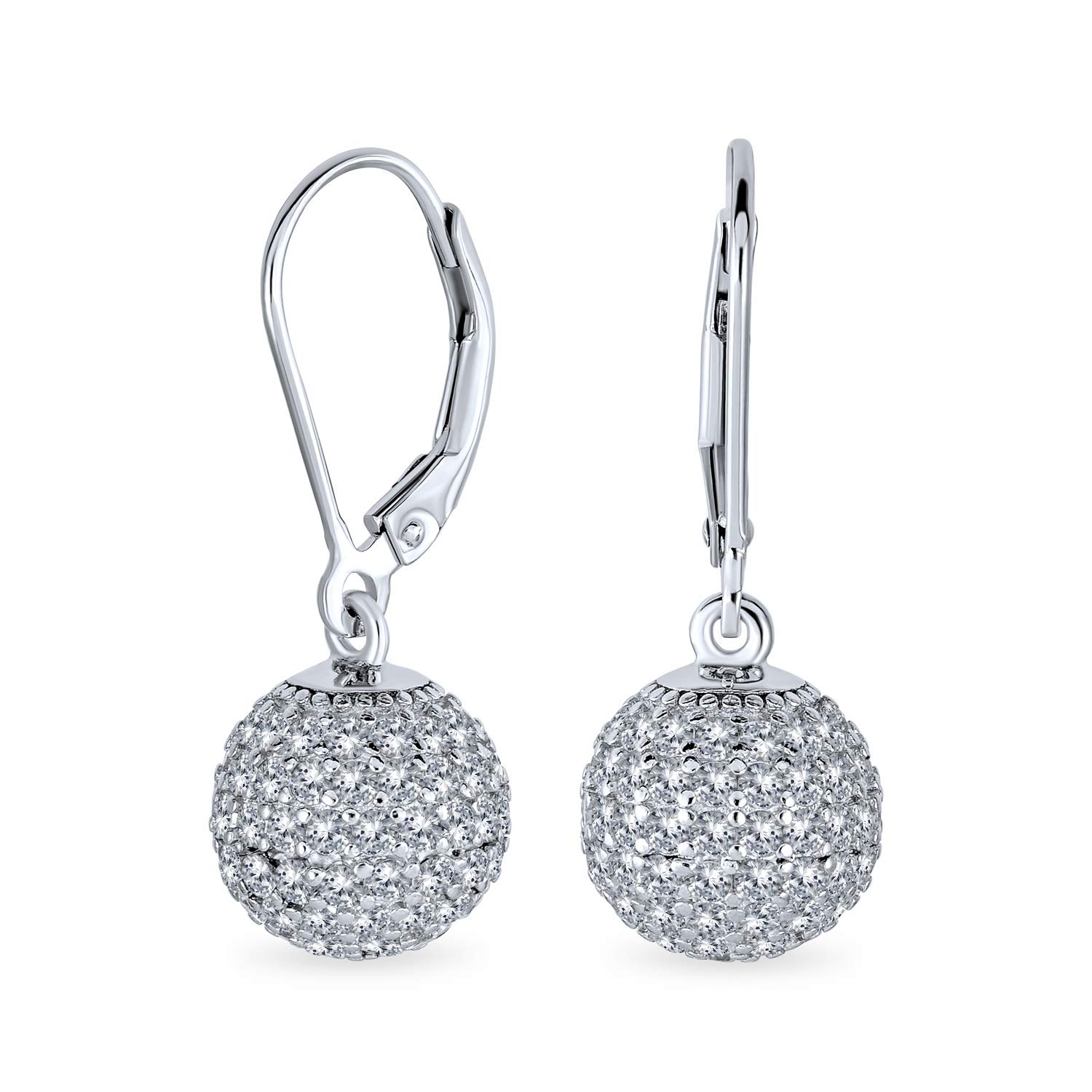 Modern Retro Jewelry Set Cubic Zirconia Pave Lever Back Drop Disco Ball Earrings CZ Round Disco Ball Cocktail Statement Ring For Women .925 Sterling
