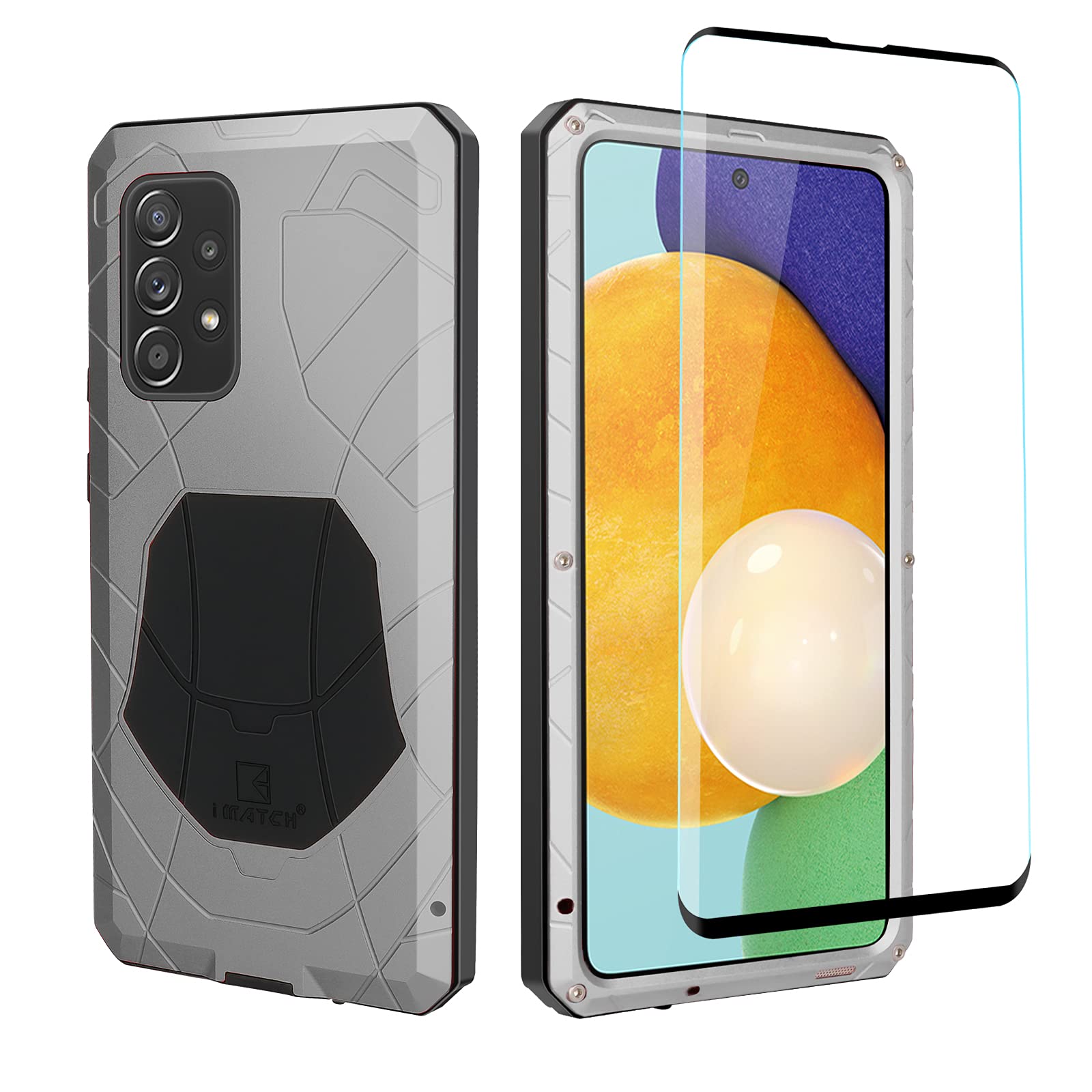 Samsung Galaxy A52 Case with Screen Protectors, Heavy Duty Armour 15ft Drop Tested Shockproof Tough Metal Case, Full Body Dust Proof Protective Cover for Samsung Galaxy A52 5G/4G, Silver