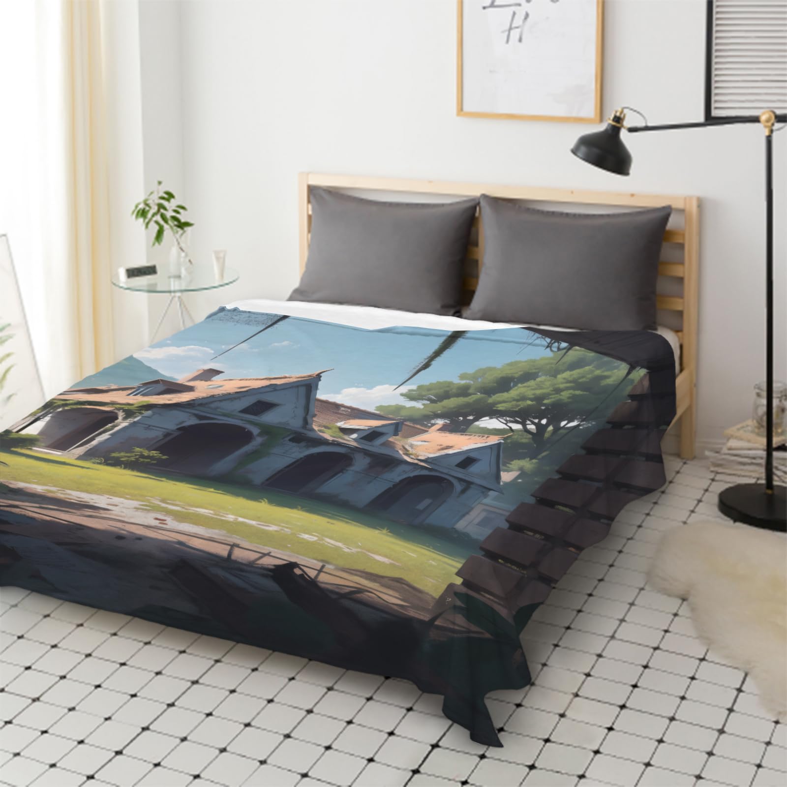 Manta de Franela Elegante Lamentable 180x200 cm Manta de Franela de Microfibra País Elegante Manta de Felpa Suave para Sofá Cama Manta Polar Invierno Gruesa y Esponjosa Caliente