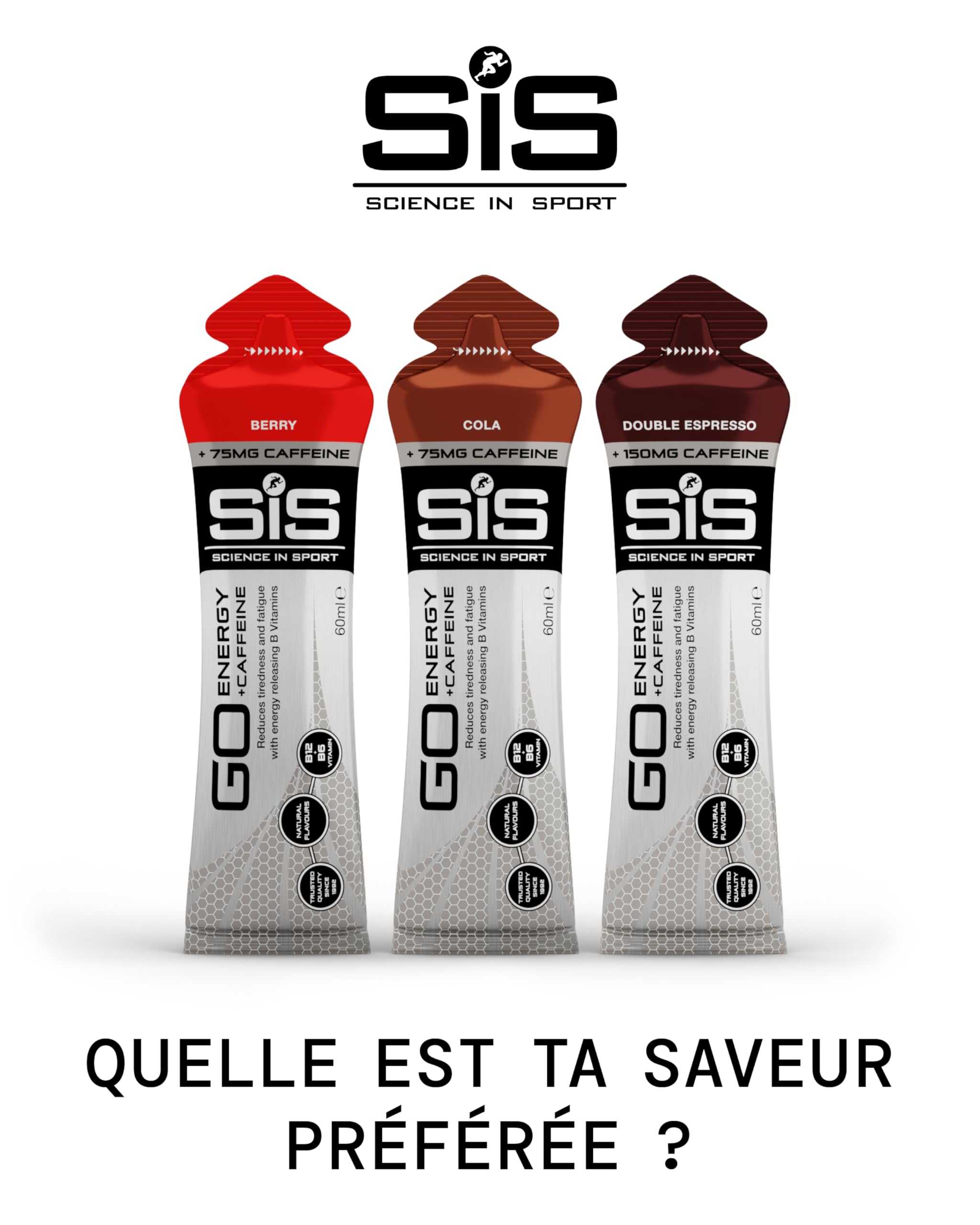 Science In Sport GO Isotonic Energy Gels, Gels de Course avec 22 g de Glucides, Faible en Sucre, Saveur Double Espresso, 60ml (30 Packs)