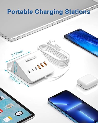 Miniatura 6 de VHBW Cargador USB C de 45 W GaN, estación de carga rápida de escritorio de 4 puertos para iPhone 1515 Pro15 Pro Max141312, MacBook ProAir M1, iPad