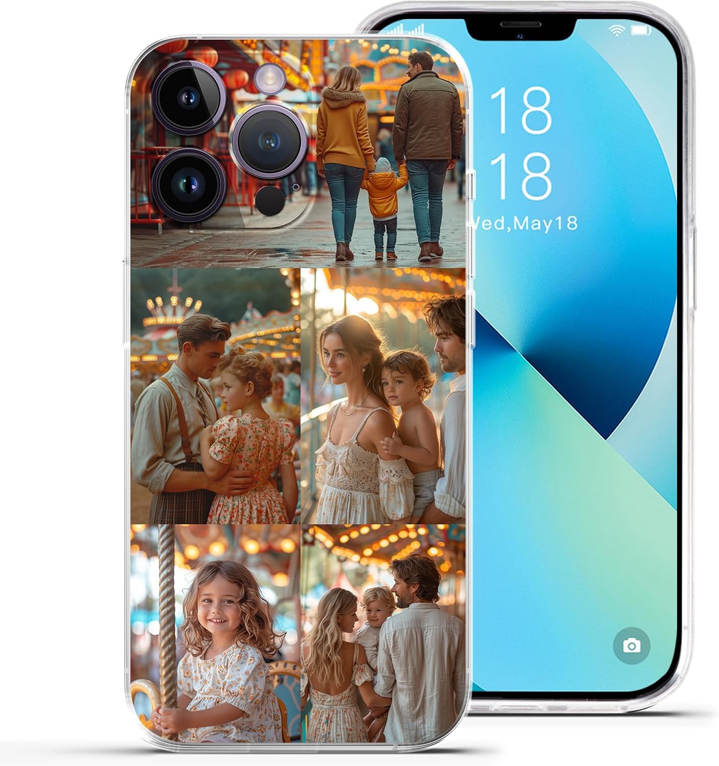 Personalized Customized Phone Case, Compatible with iPhone 16 15 14 13 12 11 Pro Max Mini Plus Xr X, Design Your Own Personalized Picture Phone Case, A Gift for Family and Friends(5 Photos)
