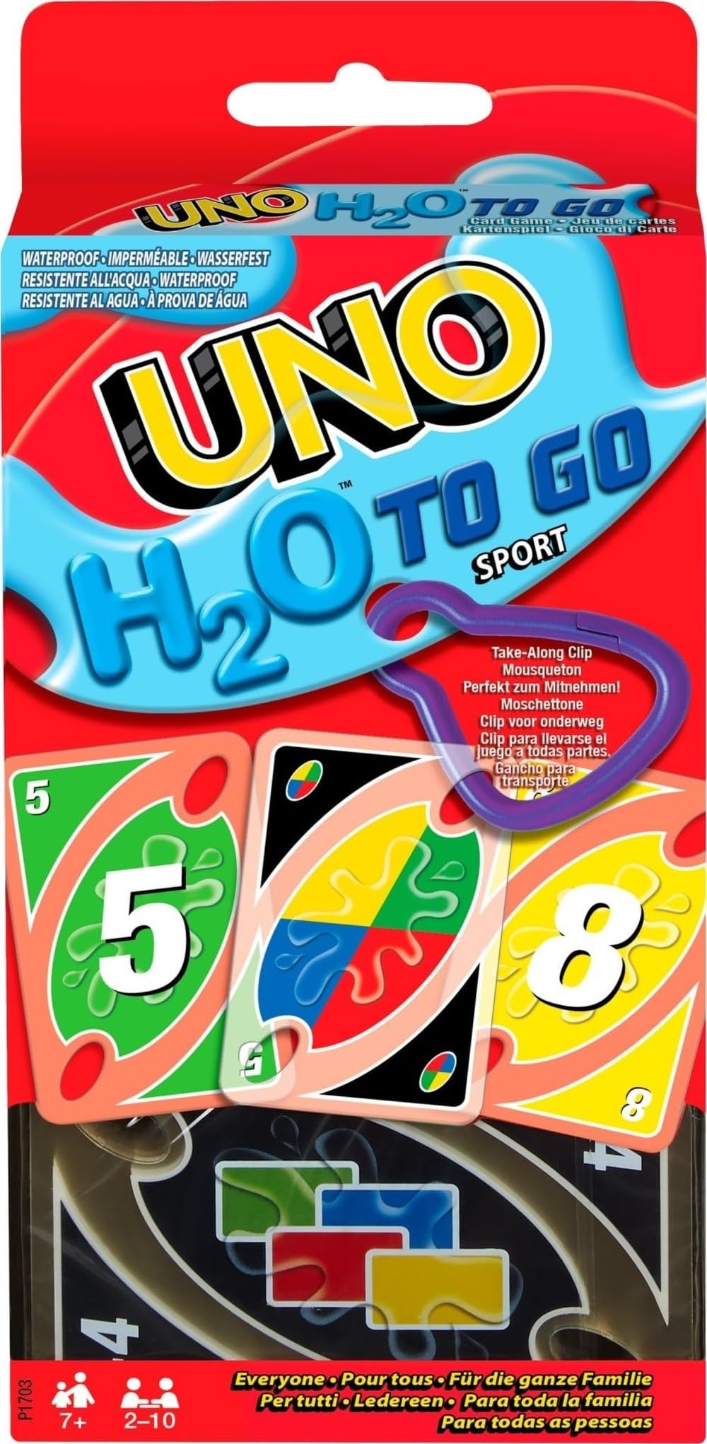 Mattel Games UNO H20 To Go, Juego de Cartas Resistentes al Agua, para niños +7 años y Adultos, Ideal para Playa , Nieve y Viajes , P1703