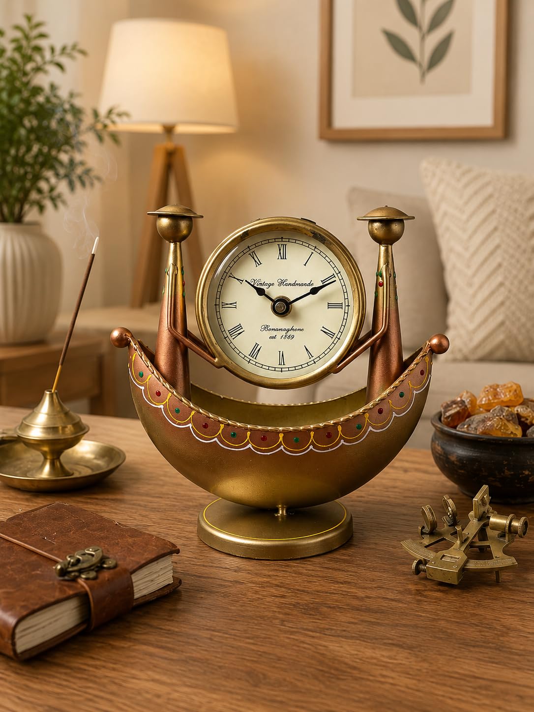 Metal Ship Clock Table Showpiece for Home & Office | Vintage Style Tabletop Clock with Ship | Nautical Desk Accent for Living Room-image-27