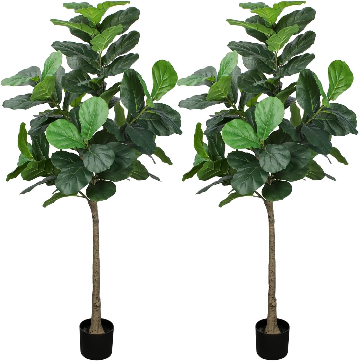 Yepdin 2 PCS Artificial Fiddle Leaf Fig Tree 6 Ft with Plastic Pot Artificial Tree,Ficus Fake Tree for Home Office Living Room,Artificial Plants Indoors and Outdoors Q180*2