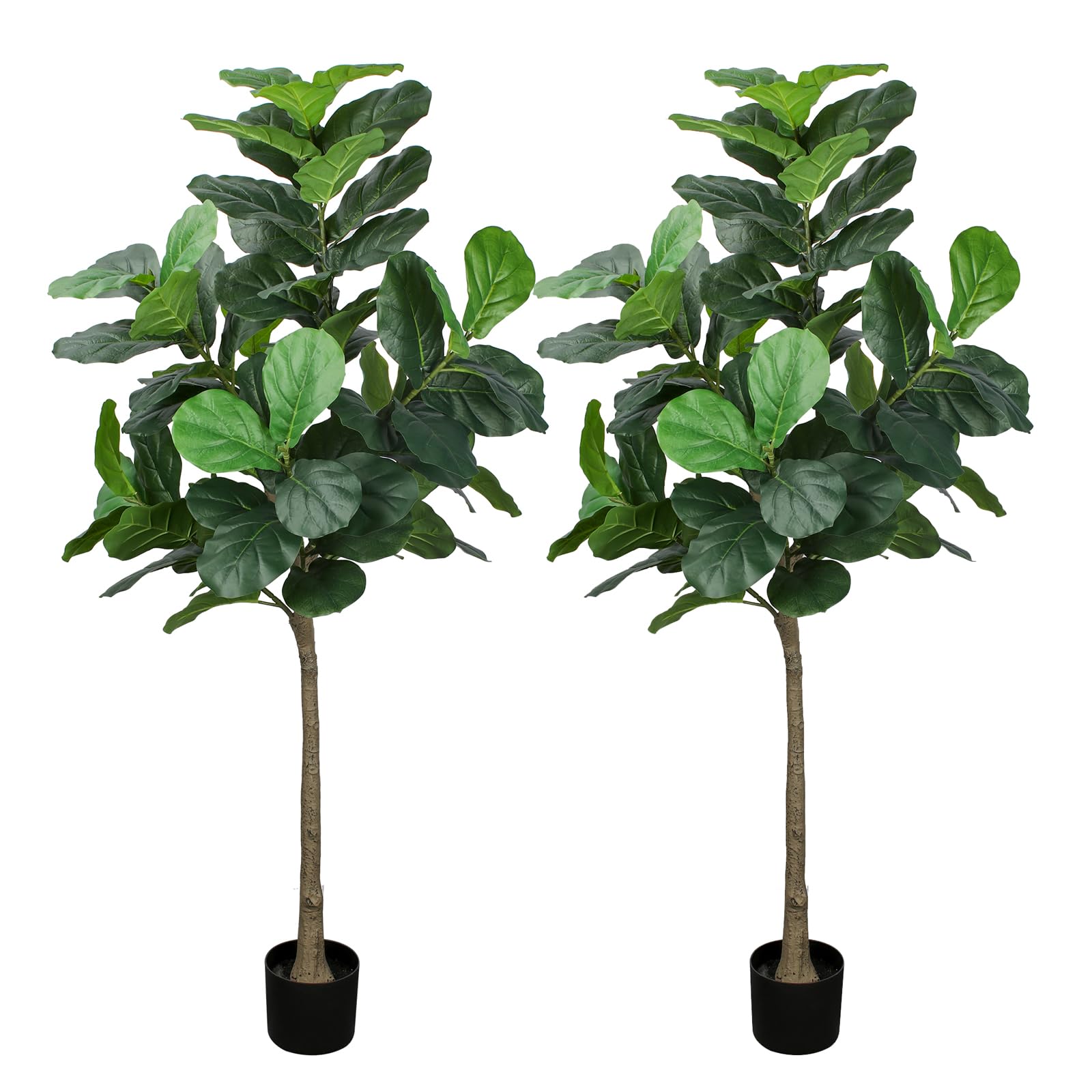 Yepdin 2 PCS Artificial Fiddle Leaf Fig Tree 6 Ft with Plastic Pot Artificial Tree,Ficus Fake Tree for Home Office Living Room,Artificial Plants Indoors and Outdoors Q180*2