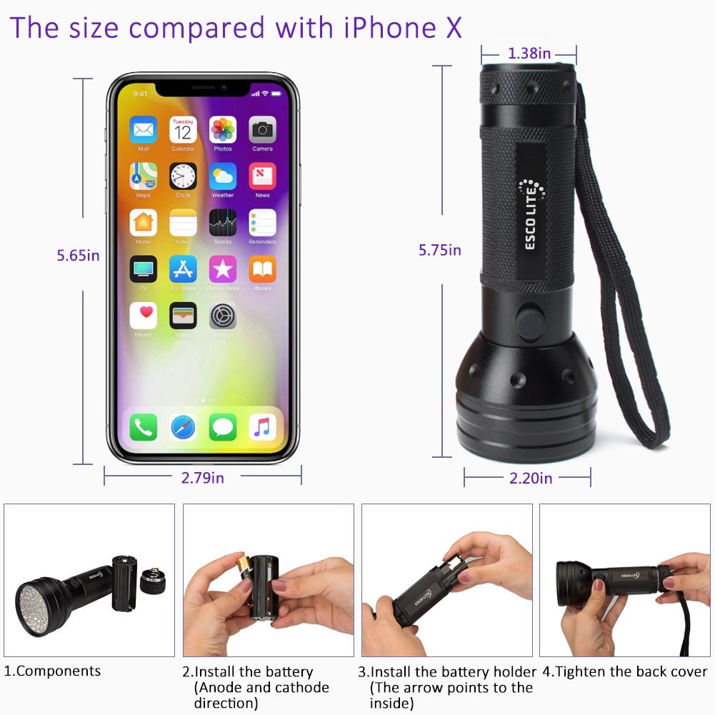 ESCO LITE Black Light UV Flashlight, Escolite UV Lights 51 LED
