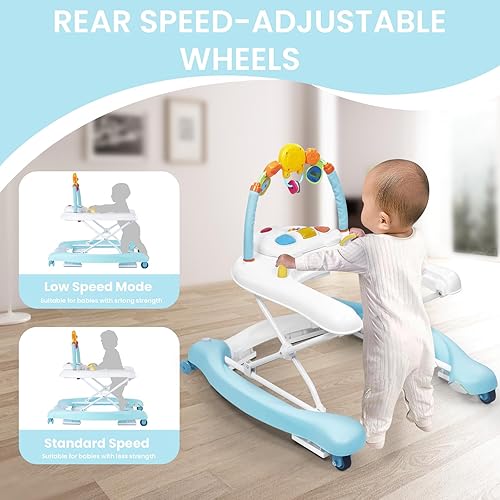 Miniatura 48 de Andador de bebé 5 en 1, andadores de bebé para niños y niñas de 6 a 12 meses, caminador de actividad plegable, andador infantil con gorila, altura