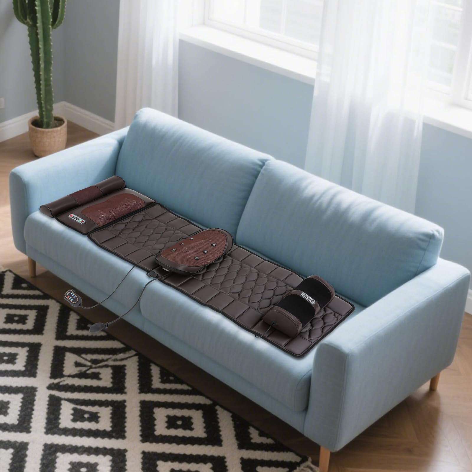 Masajeador de cuerpo entero, asiento de masaje multifuncional, estiramiento corporal 3D y tracción lumbar con reposacabezas de masaje cervical extraíble, airbag lumbar y masajeadores de