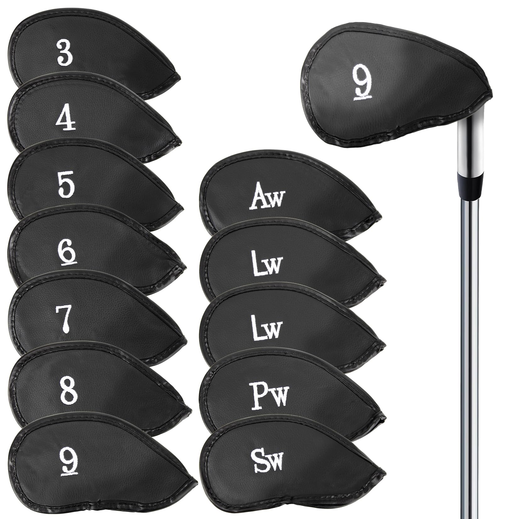 RAINFLOW 12 Pcs Golf Iron Covers Set - Synthetic Leather Golf Iron Head Covers for Clubs Fit Most Brands