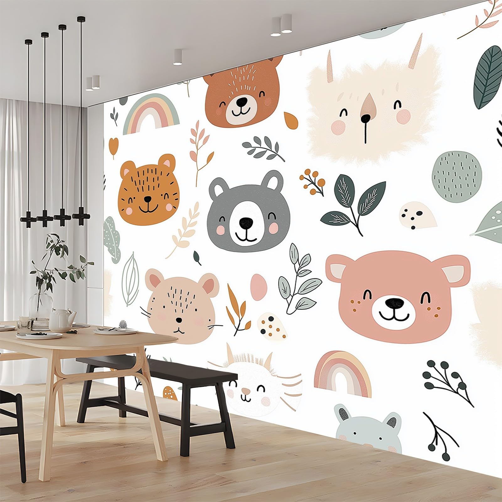 Panoramiczne tapety urocze kolorowe kreskówki zwierzęta 250 x 175 cm (szer. x wys.), gigantyczny plakat ścienny 3D nowoczesna tapeta dekoracja ścienna salon sypialnia sypialnia biuro tapeta