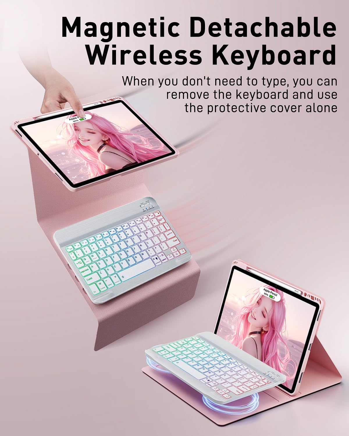 Keyboard Case for iPad Air 13 inch (M4-2026/M3-2025/M2-2024) & iPad Pro 12.9 inch (6th/5th/4th/3rd Gen) Case with Keyboard Dazzle Magic Keyboard Backlit Built-in Pencil Holder with Mouse - Pink