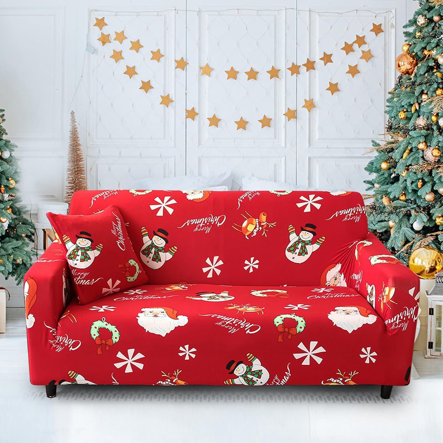 Fondream Christmas Sofa Cover Slipcover Soft Polyester Santa Claus