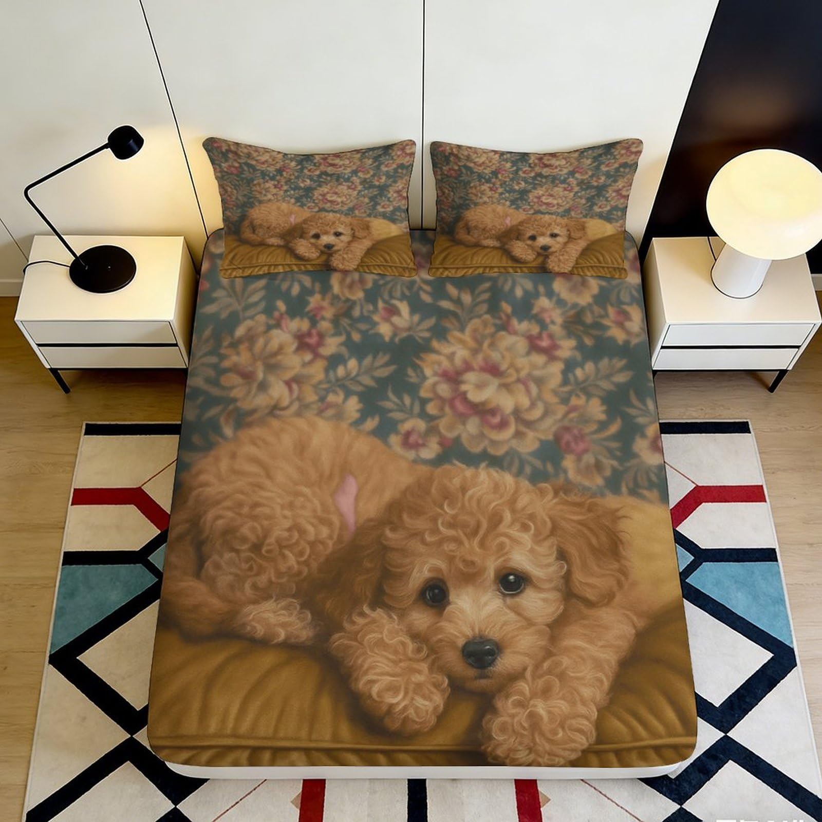 Jwndfkpvxzgl Style-2 3D Printed Brown Puppy Fitted Sheet Microfiber Soft Anti-Slip Floral Mattress Cover For Bedroom Guest Room Decor 90X200x25cm