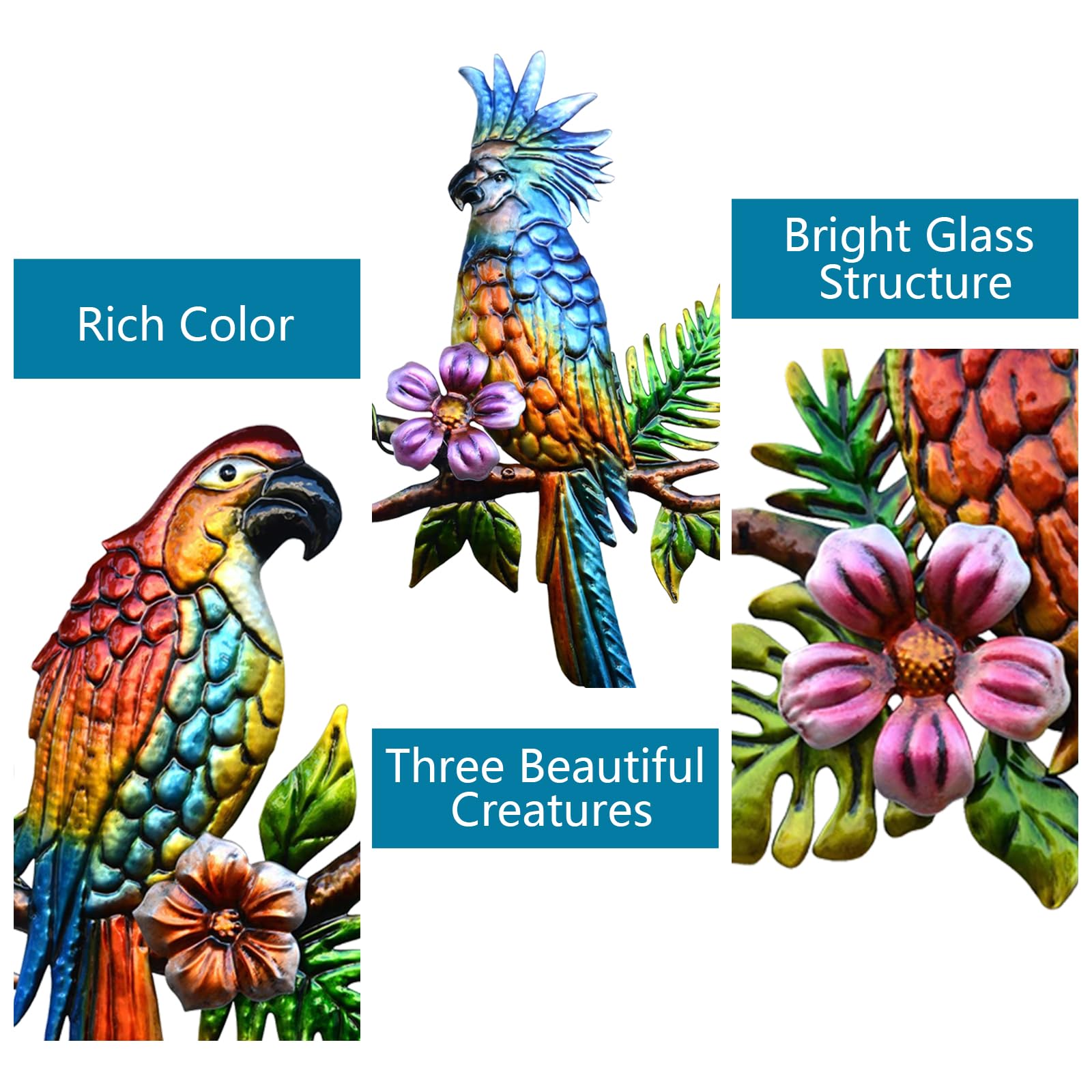 J-Fly Parrot Tropical Wall Art Decor Metal Bird Wall Decor Outdoor Decorations for Patio Wall Fence Garden Home Kitchen Balcony Tropical Bird Macaw Wall Sculpture Hanging for Indoor Outdoor - Image 4