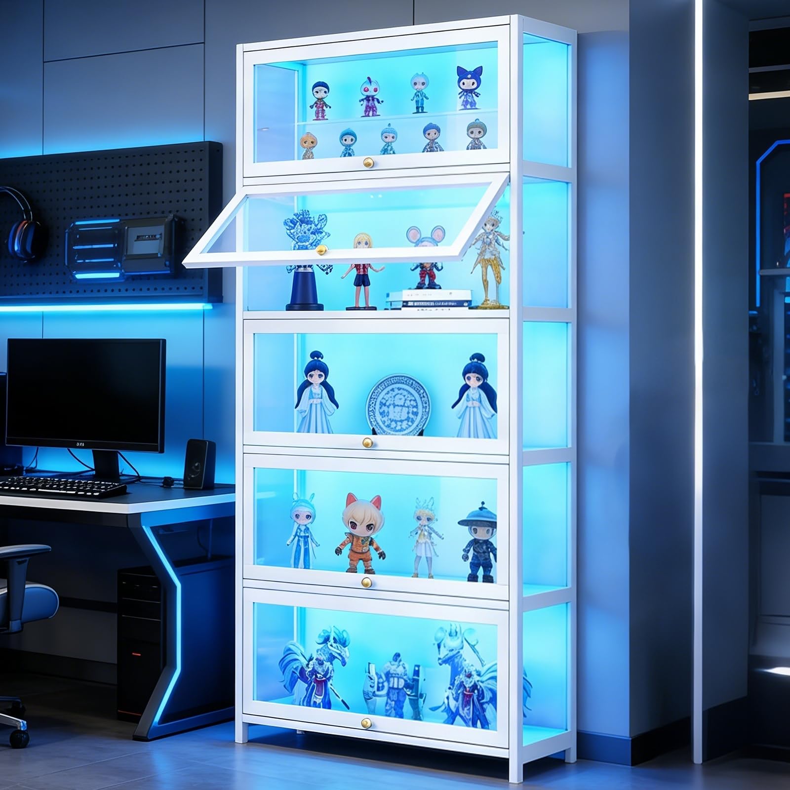 kjdjksd Display Cabinet with Acrylic Glass Door, 5-Tier Curio Display Case, Collectibles Toy Organizers Rack & Display Shelf, Kids Bookcase for Home,