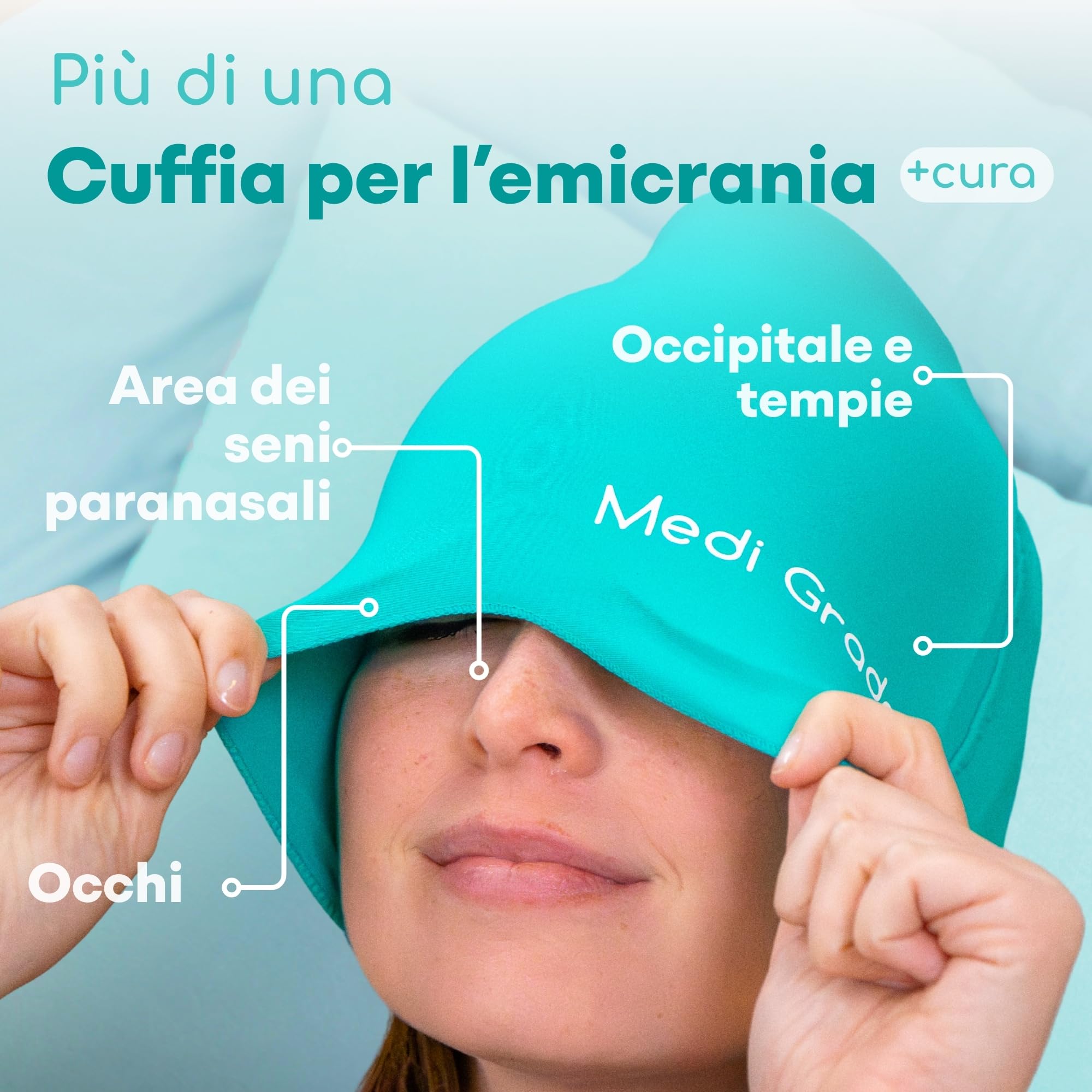 Medi Grade Cuffia in Gel per Emicrania – Cappello Rinfrescante per Cefalee con Terapia del Freddo – Maschera Mal di Testa Morbida, Oscurante e Riutilizzabile