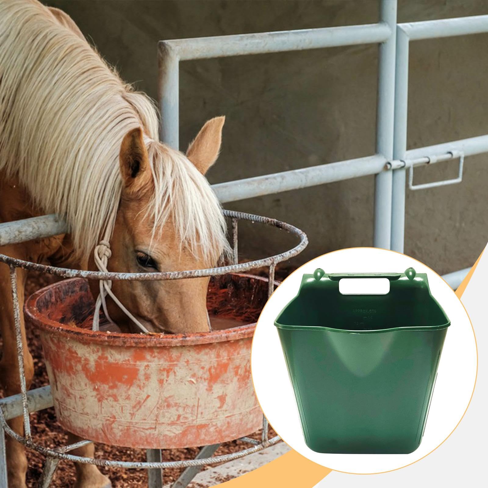 Cubeta para Caballos Cubo Colgante con Marcas de Medición Enganches Y Superficie Lisa Fabricada en PP Resistente Adecuada para Establos, 14l