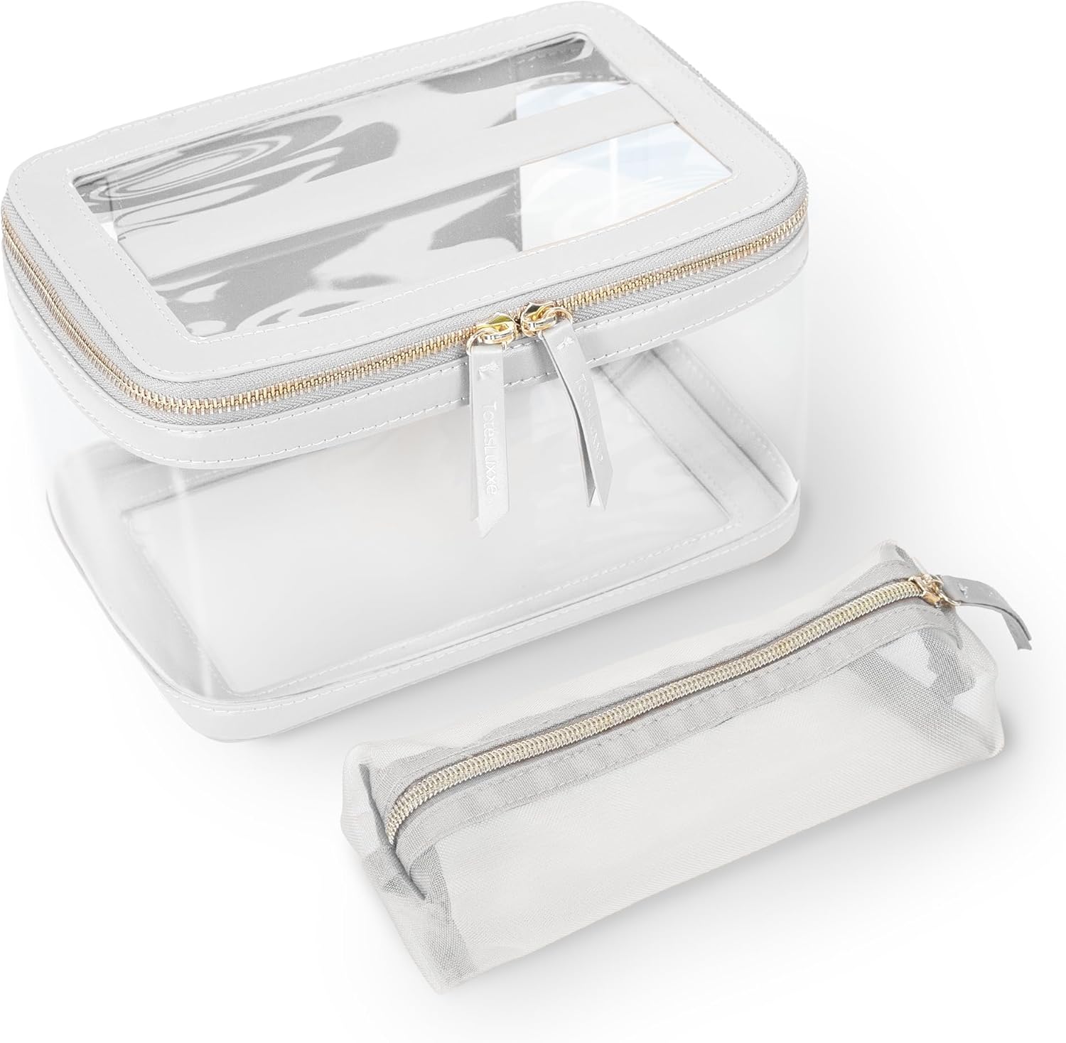 Large Clear Transparent Cosmetic Toiletries Travel Organizer with Makeup Brush Bag Travel Toiletry Bag for Women Train Case