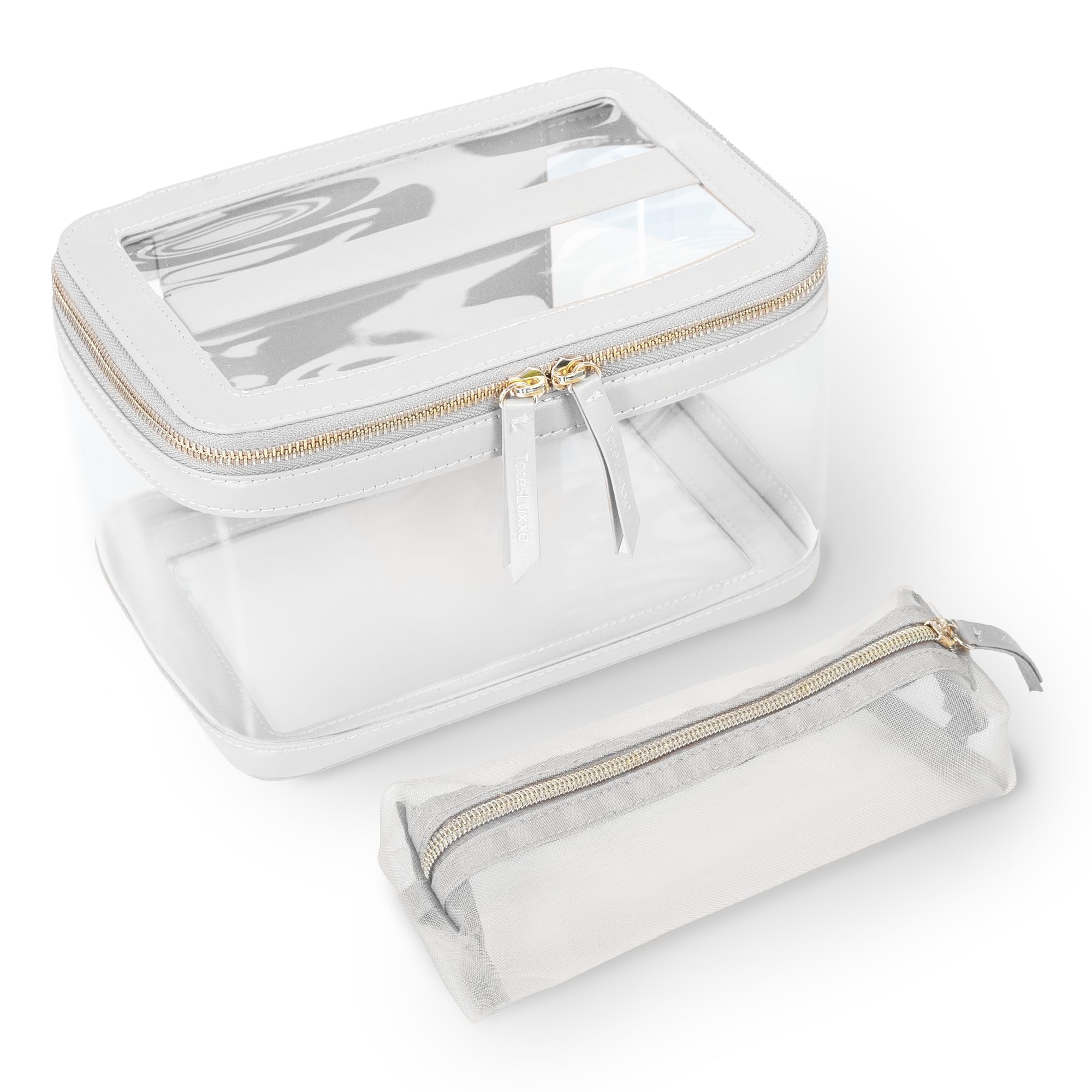 Large Clear Transparent Cosmetic Toiletries Travel Organizer with Makeup Brush Bag Travel Toiletry Bag for Women Train Case