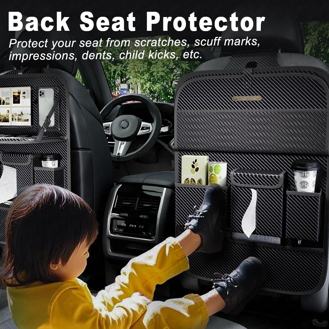Car Seat Organizers Multi-functional Back Seat Protectors Storage Pouches and Tray Holders for Cars Kids Seat Back and — view 3