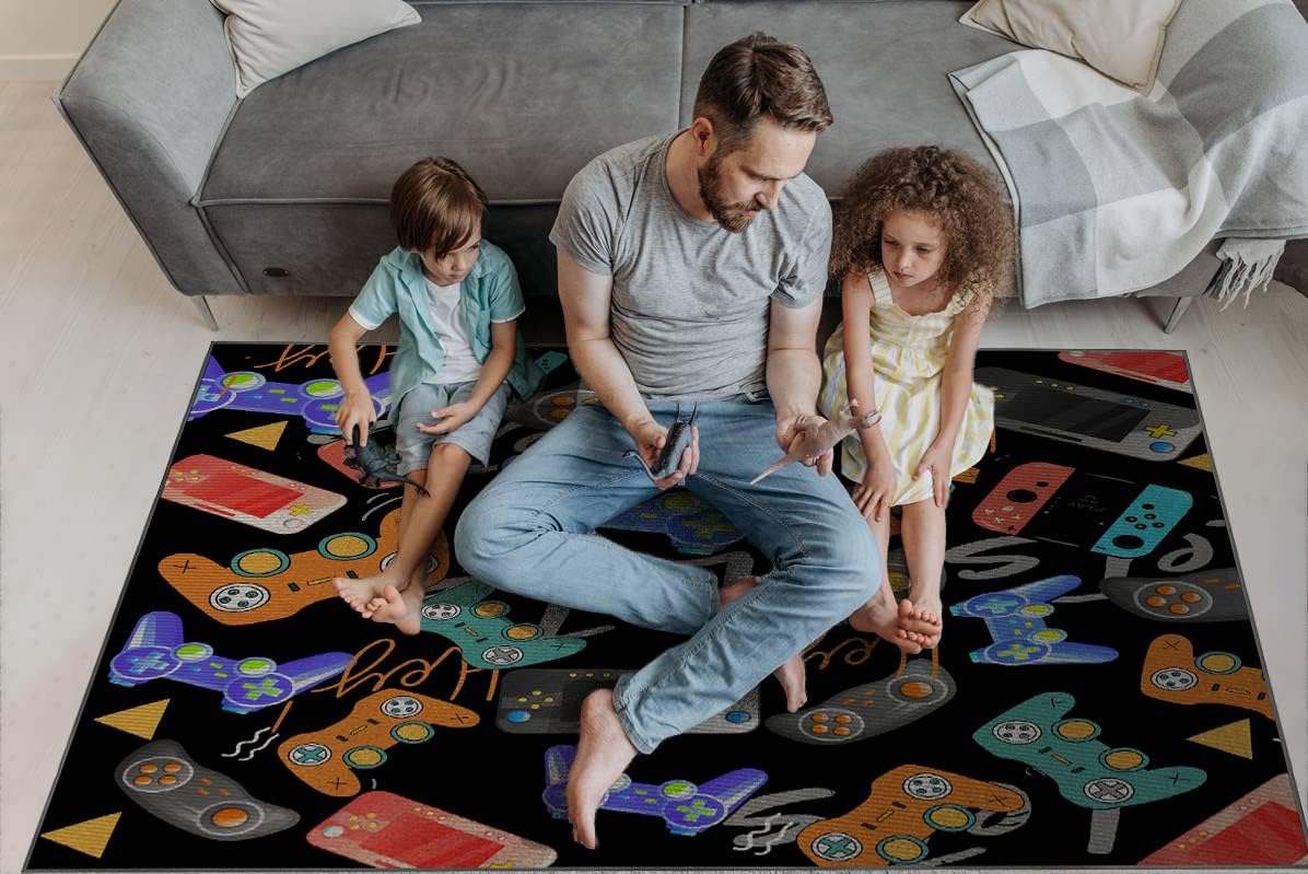Video Game Rugs Carpets Gameing for Kids Teen Boy Room Bedroom, Colorful Gaming Floor Mats Area Rug for Living Room Gaming Chair Mat Hardwood, 59"*39" Area Rugs Carpet for Gamer Boys