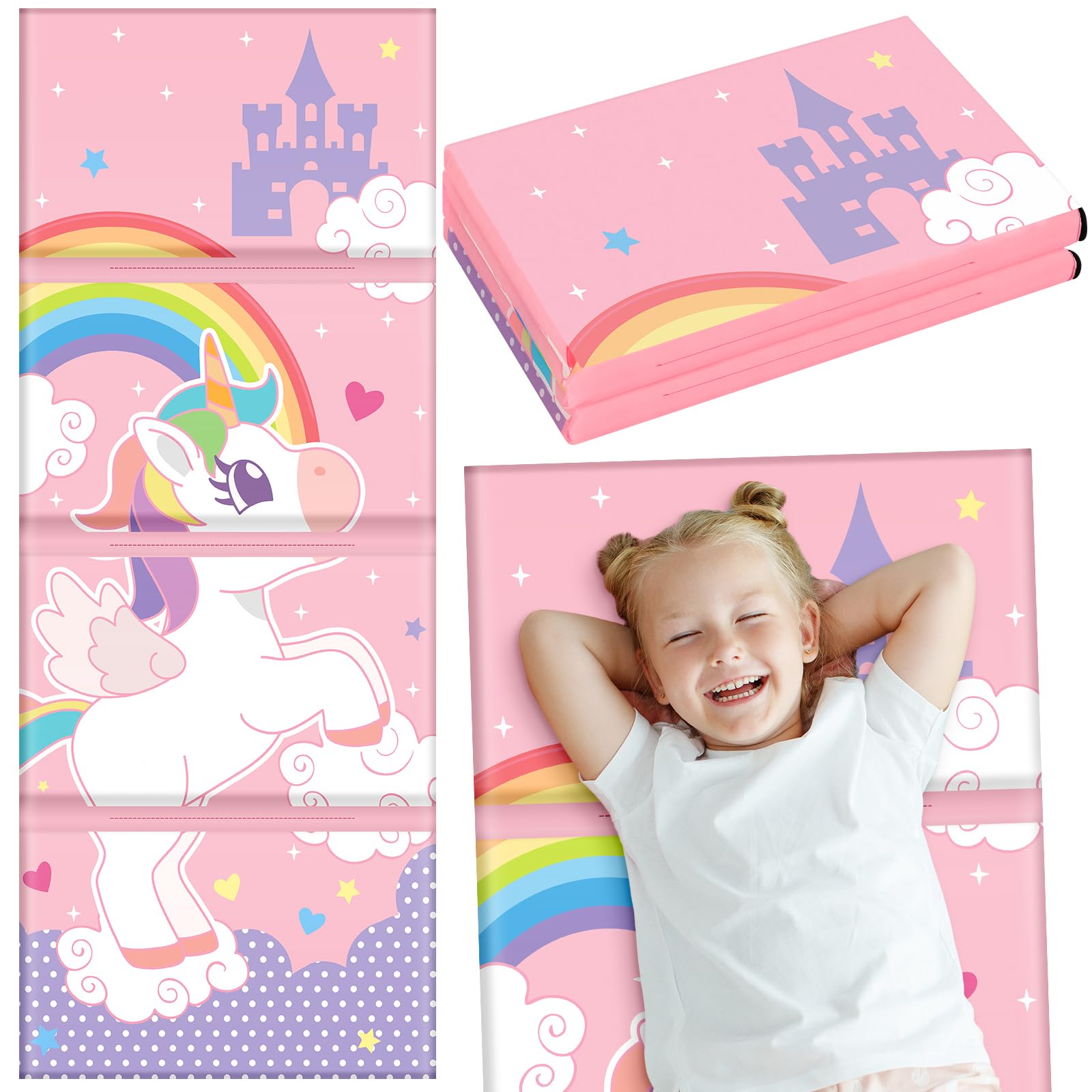 Shellwei Vinyl Nap Mat for Kids Preschool Daycare 52 x 20 x 1'' Kids Sleeping Folding Rest Mat for Toddler Boys Girls Baby Classroom Home Travel(Big