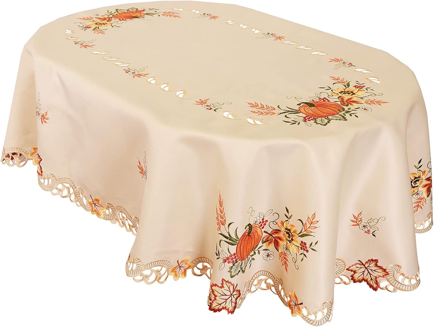 Simhomsen Embroidered Fall Autumn Harvest Pumpkins Tablecloth for Thanksgiving (Oval 57×84 inches) 84" x 57" (Oval)