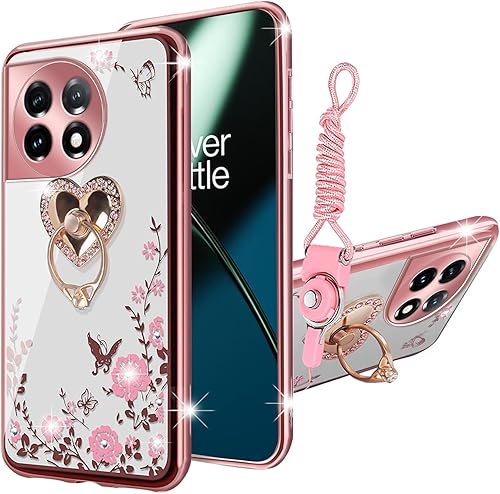 KuDiNi Funda protectora transparente para OnePlus 11 5G para mujer OnePlus 11 5G con purpurina de cristal suave y bonito corazón de mariposa con