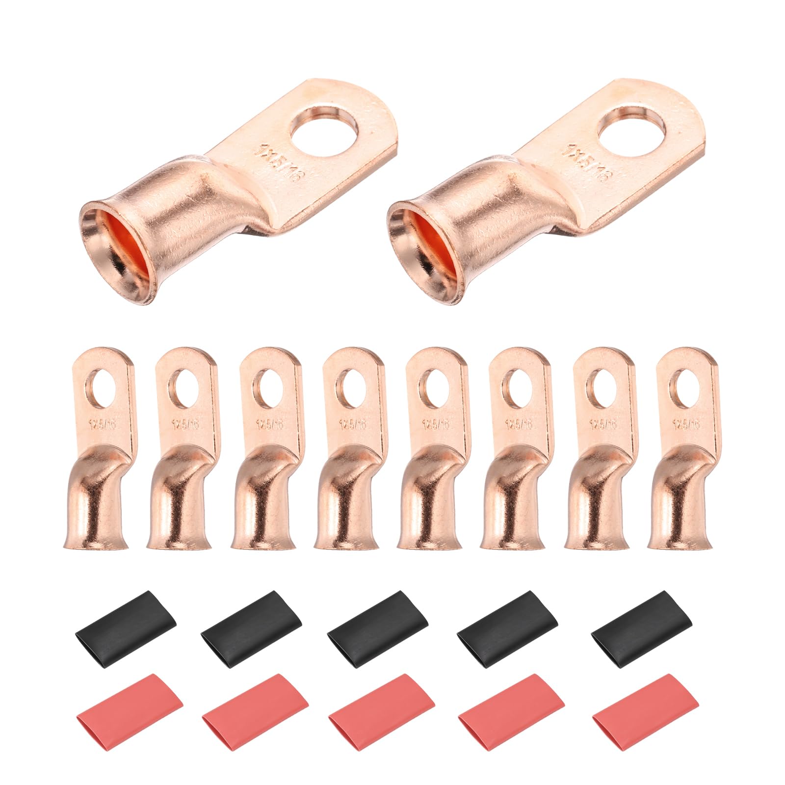 DMiotech 10 Pcs 1 AWG - 5/16" Copper Cable Lugs, Battery Cable Ends, Heavy Duty Copper Wire Lugs with 10pcs Heat Shrink Tubing for Electrical Projects, Copper