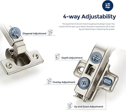 Miniatura 7 de Ravinte Paquete de 2 pares de 4 bisagras de gabinete de cocina, bisagras de puerta de gabinete de cocina de 135 grados compatibles con armarios de