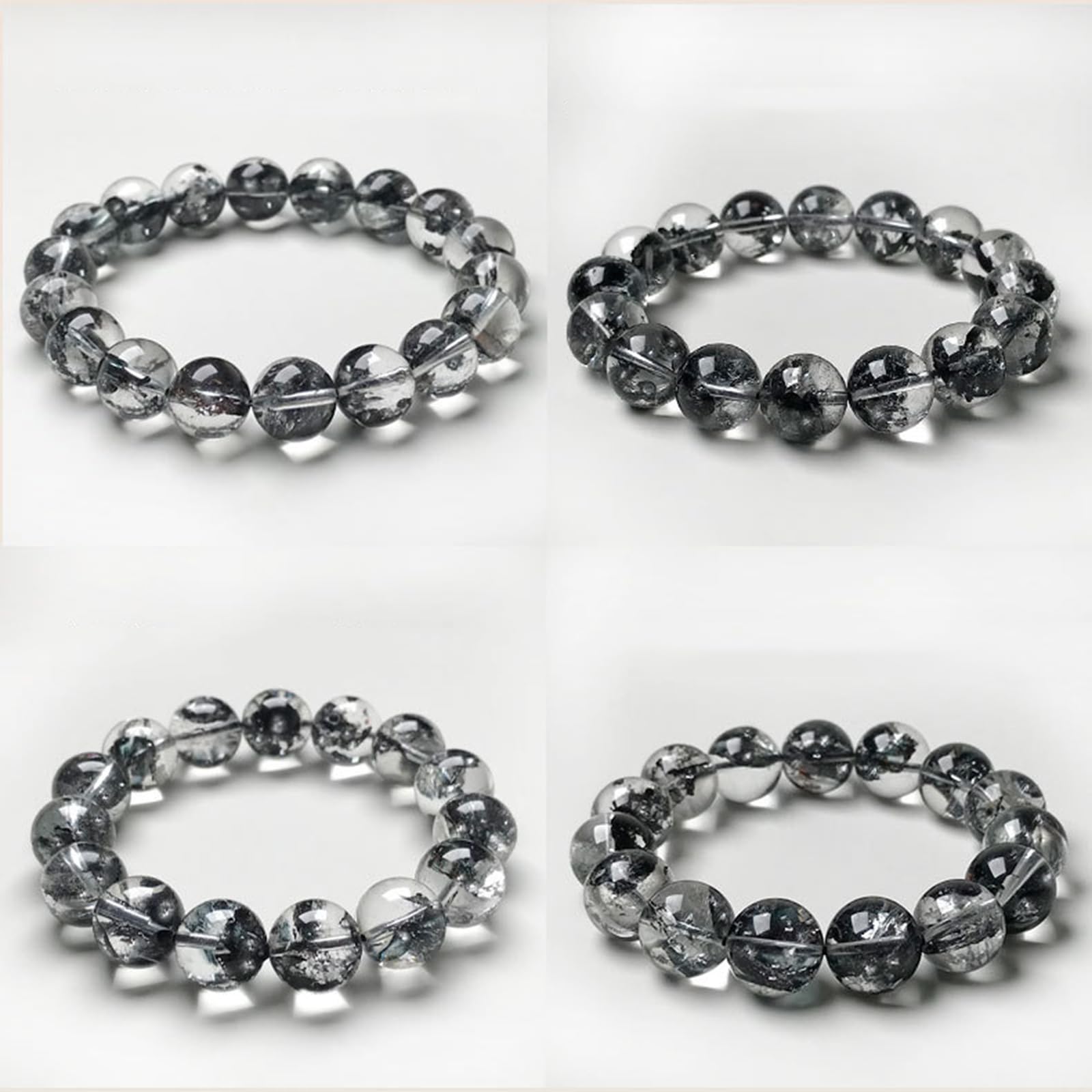 Pulseras de Cristal Negro Brillante, Pulsera de Cuentas de Cristal Negro Natural, Pulsera elástica de Cuentas de Yoga para Regalos de cumpleaños y Amistad en Navidad,10mm