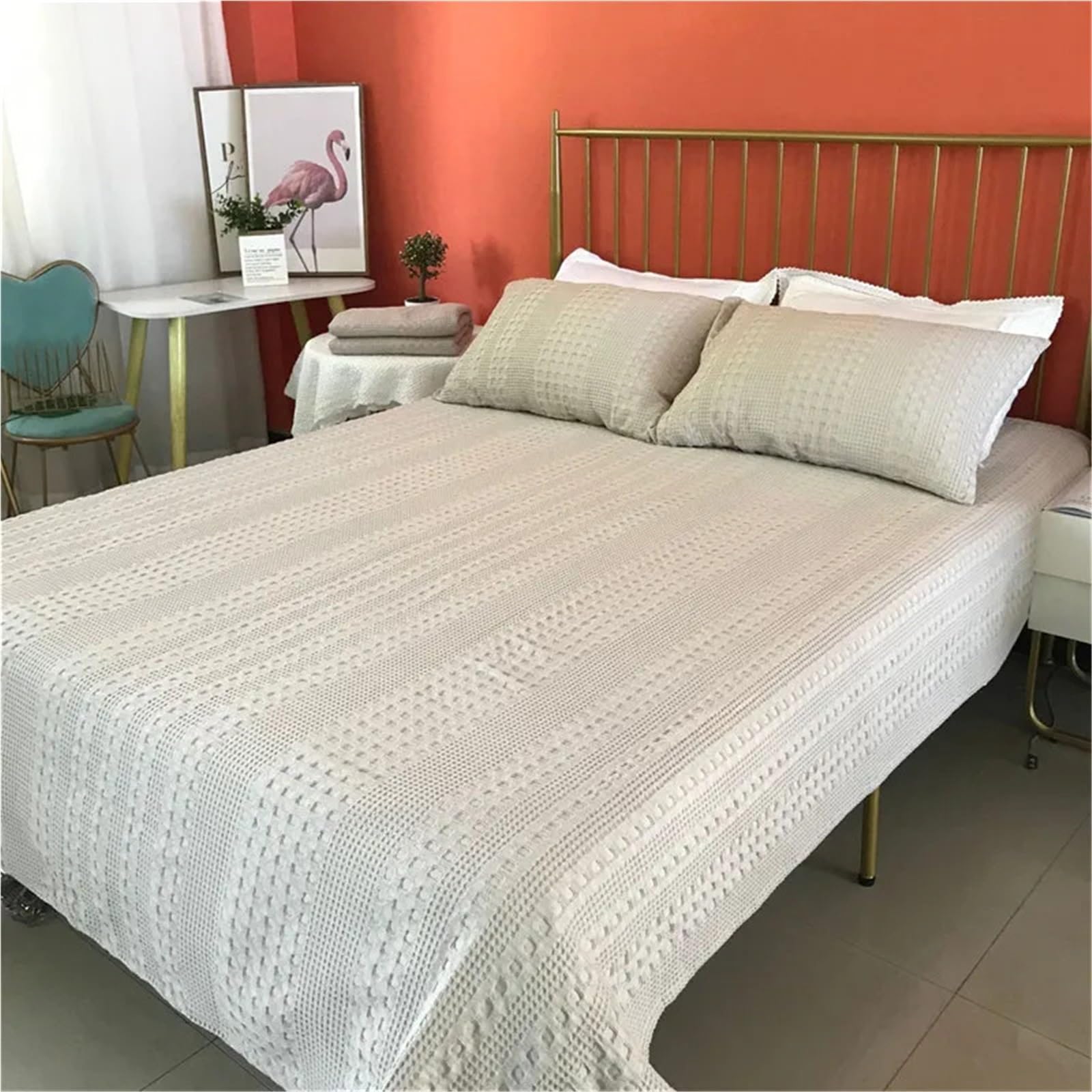 Coperta in mussola di cotone Coperte in mussola di cotone Hive for letti, plaid a nido d'ape, auto, pisolino, divano, , tiro, lenzuolo morbido for la casa, copriletti, federa(Beige,2pcs 48x74cm)