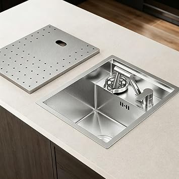 RV Kitchen Sink, 304 Stainless Steel Camper Sink with 8.7in Deep Basin, 3-Mode Foldable Faucet & Complete Accessory SetSilver,38X30cm/14.9X11.8in
