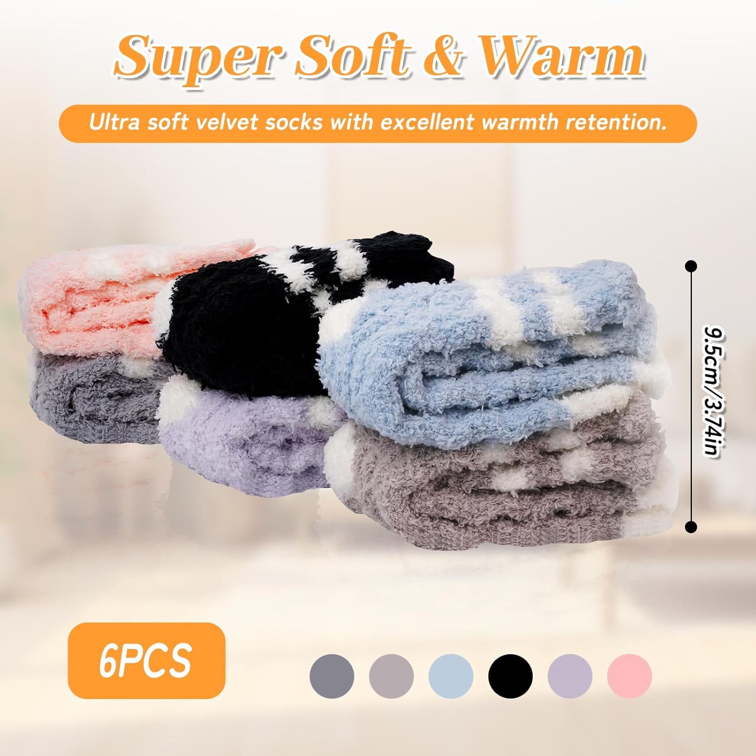 Women Fuzzy Warm Slipper Socks - 6 Pairs Super Soft Microfiber Cozy Sleeping Sock with Ruffled Cuff, Fluffy Comfortable Socks for Lounge Bedroom Winter - Image 3