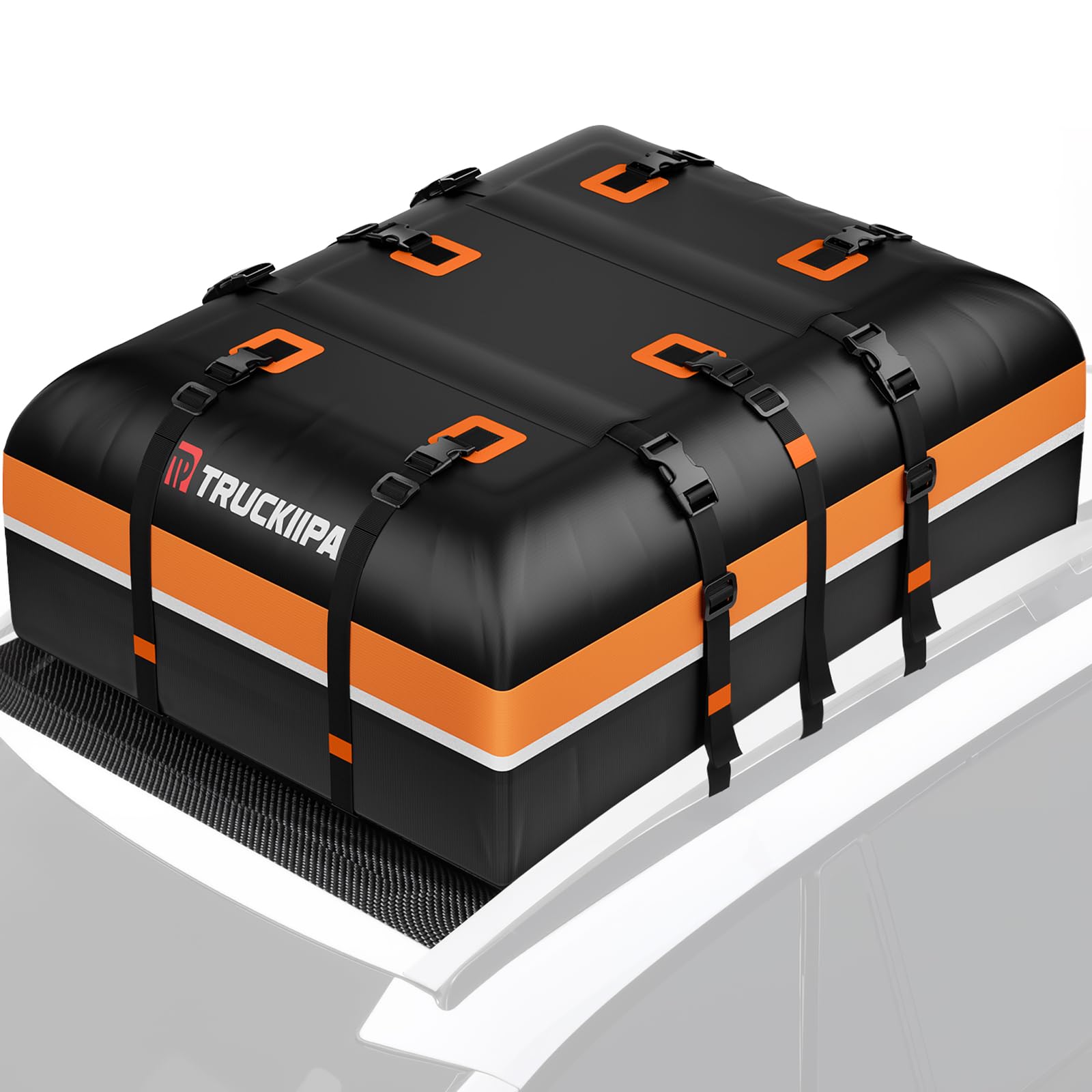 Truckiipa Rooftop Cargo Carrier, 19 Cu Ft Waterproof Roof Car Cargo Carrier Bag, Soft Shell Car Top Cargo Box for All Vehicles with/Without Racks, Anti-Slip Mat, Cargo Carrier Bag Set