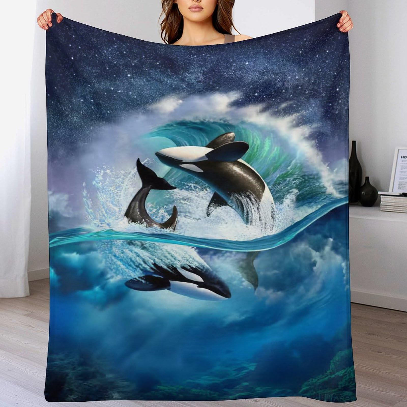 Manta de franela de ballenas 100x130 cm suave para salon de niños y adultos