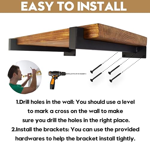 Miniatura 7 de AddGrace Paquete de 8 soportes de estante flotantes resistentes para estantes industriales rústicos con borde (negro) de 12 pulgadas