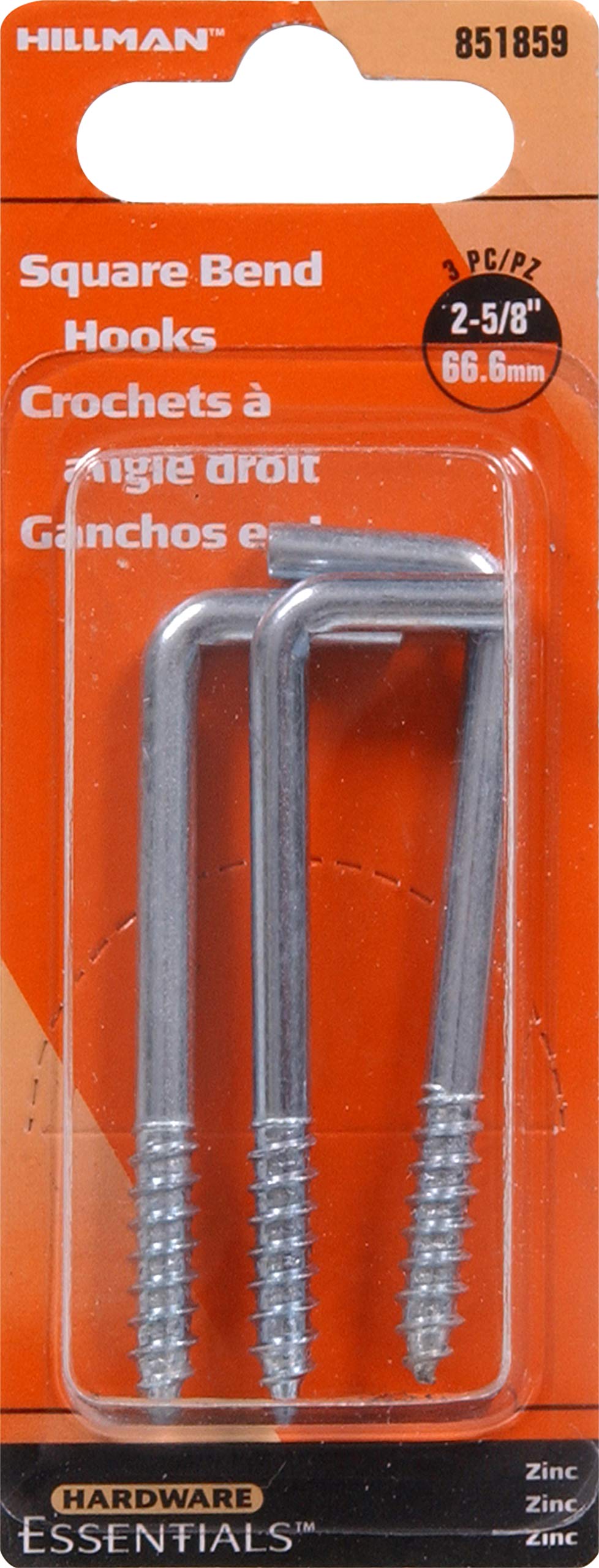 The Hillman Group 851859 Gancho cuadrado de zinc, 0.2 pulgadas x 2-5/8 pulgadas