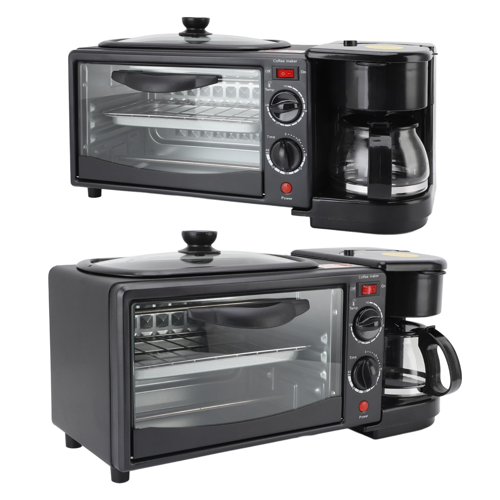 Haofy 4-in-1 Breakfast Maker Toaster Oven with Coffee Machine Non Stick Griddle Adjustable Timer and Temperature for Kitchen Office RV (US Plug 110V)