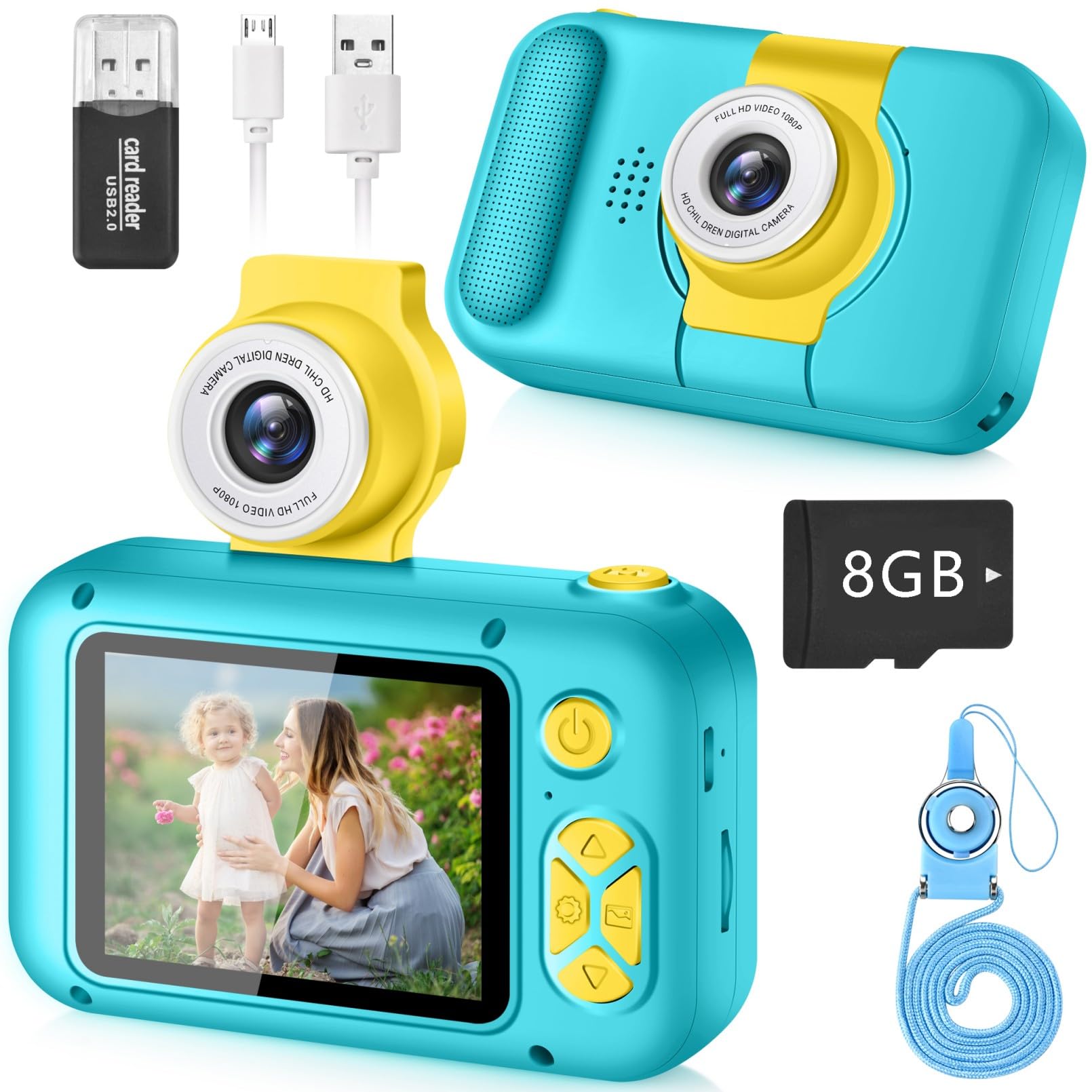 Kids Camera Toy for 3 4 5 6 7 8 9 10 11 12 year old Girls/Boys,Kids Digital Camera for Toddler with 180°Flip Lens&2.4in IPS Screen,Birthday Festival Present Toy for Girls/Boys,32 GB Card,X101